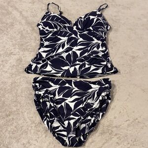 Anne Cole Navy and White Tankini women’s 2 piece bathing suit